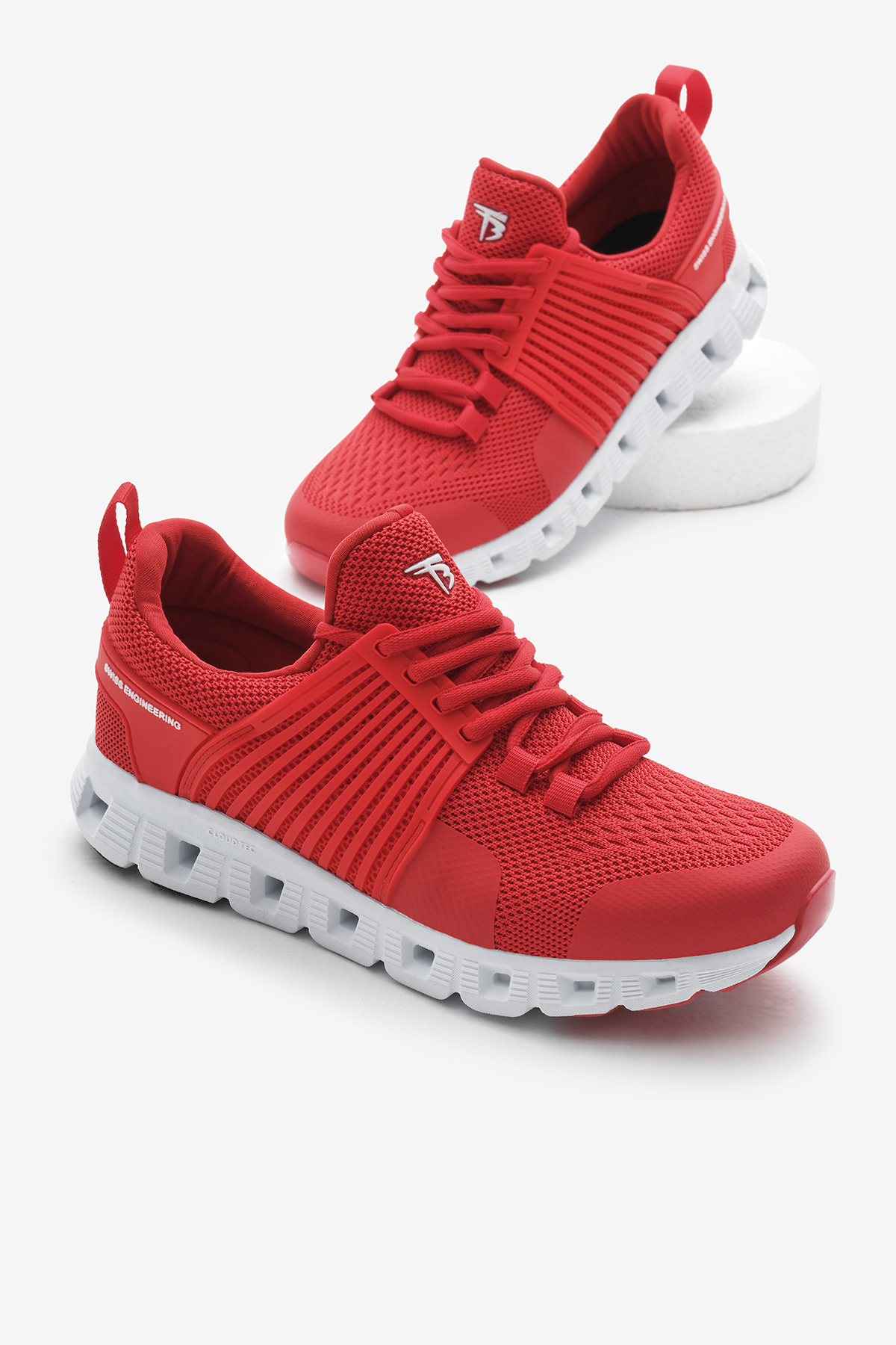 Unisex Kırmızı Tasarım Termo Taban Şeritli Nefes Alabilen Kumaş Bağcıklı Spor Ayakkabı