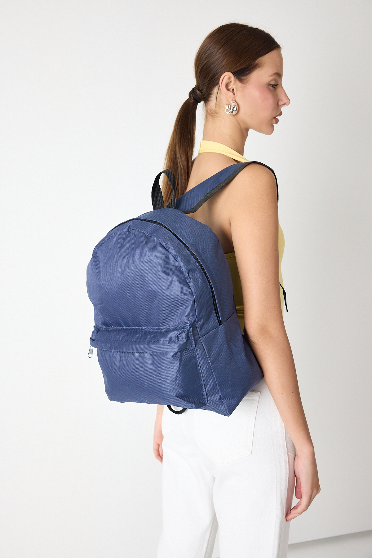Unisex Lacivert Önü Fermuarlı İki Bölmeli Sırt Çantası