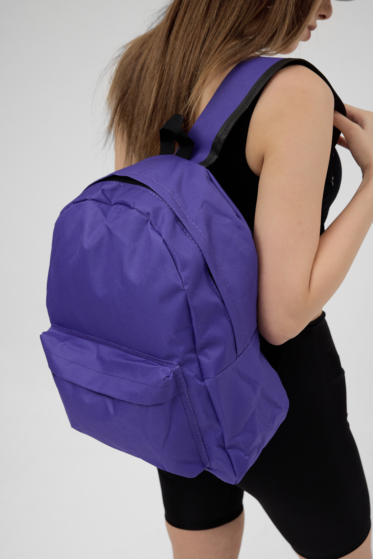 Unisex Mor Önü Fermuarlı İki Bölmeli Sırt Çantası