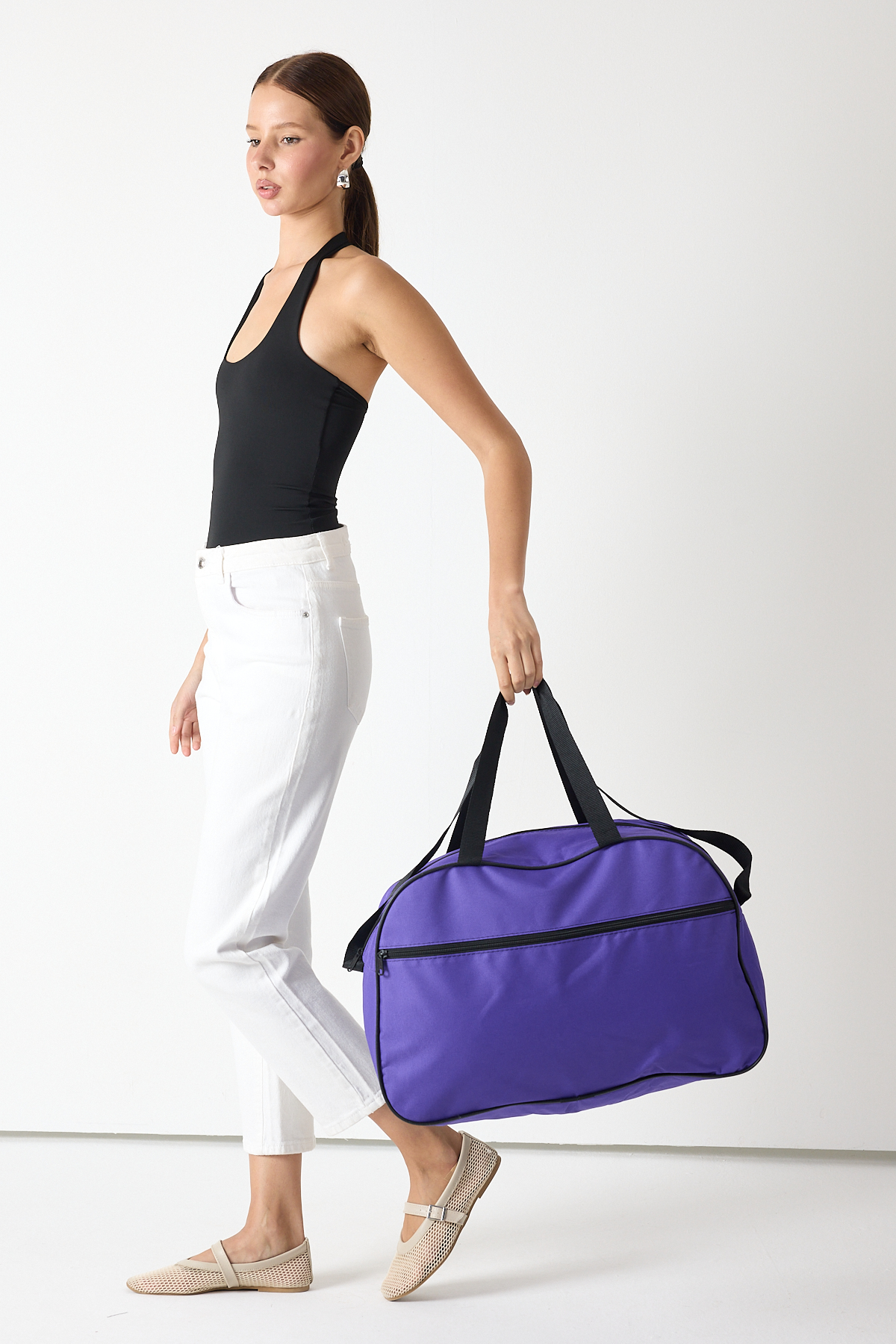 Unisex Mor Önü Fermuarlı Seyehat ve Spor Çantası