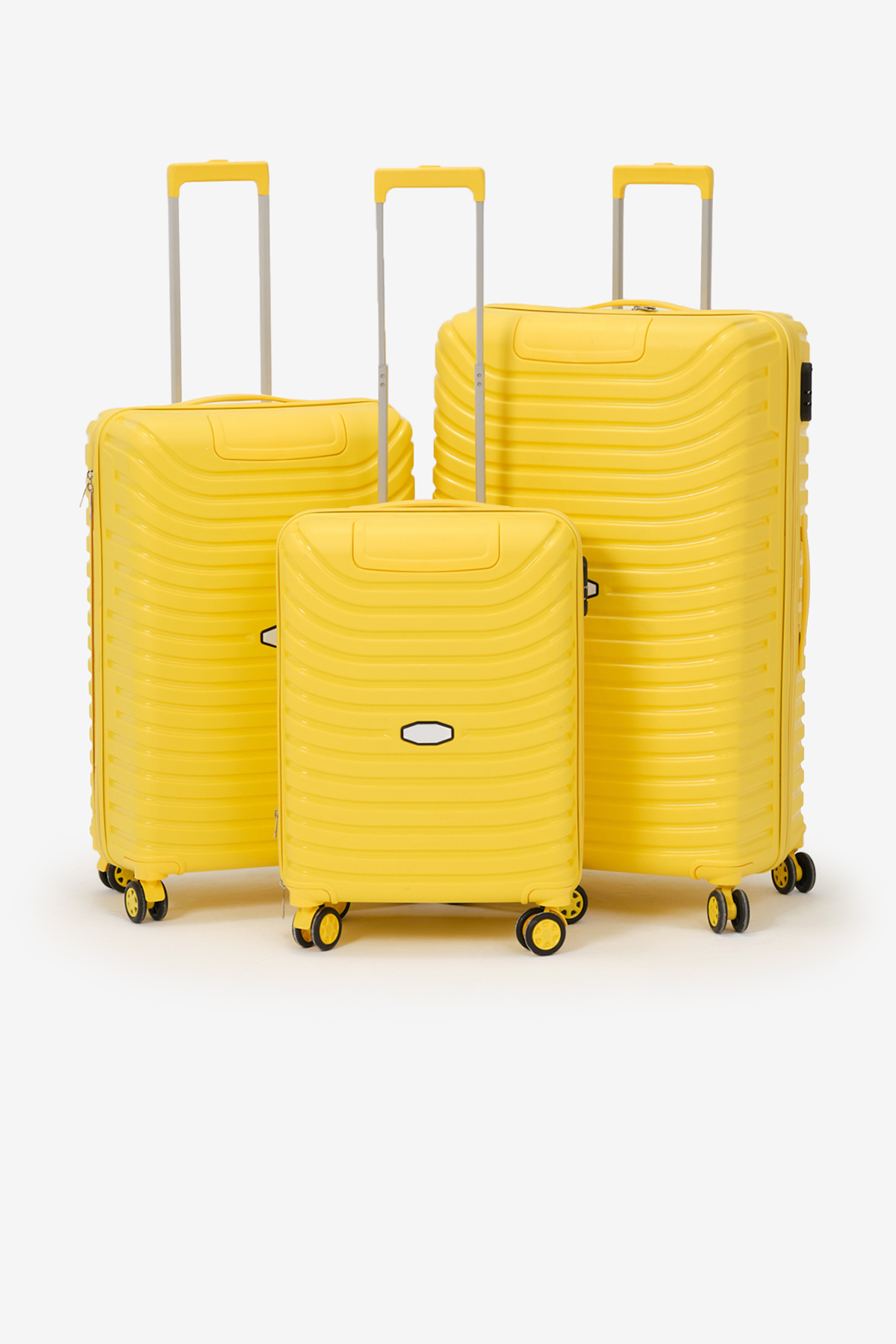Unisex Sarı 3'lü Set Silikon Kırılmaz PP Valiz