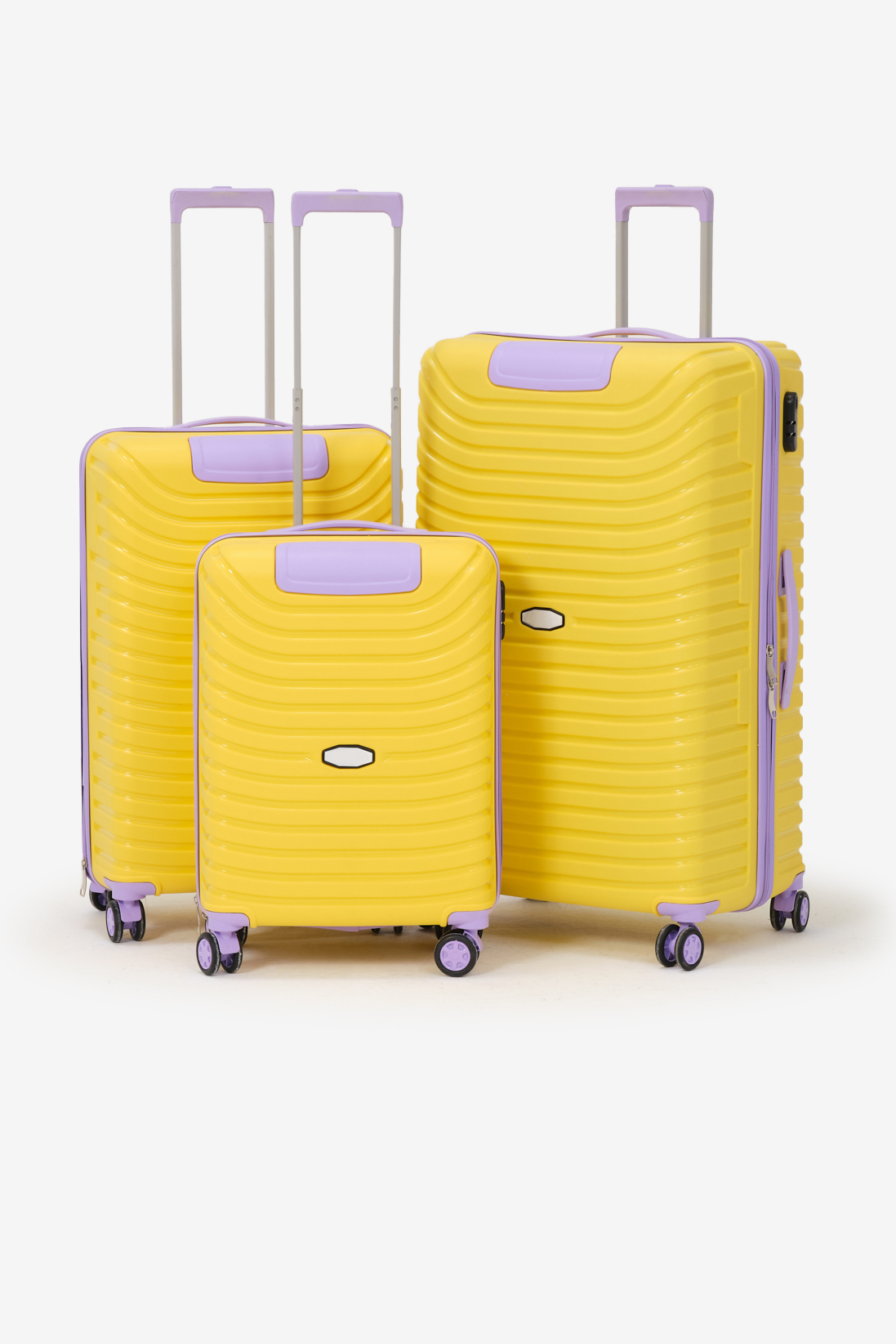 Unisex Sarı Lila 3'lü Set Silikon Kırılmaz PP Valiz
