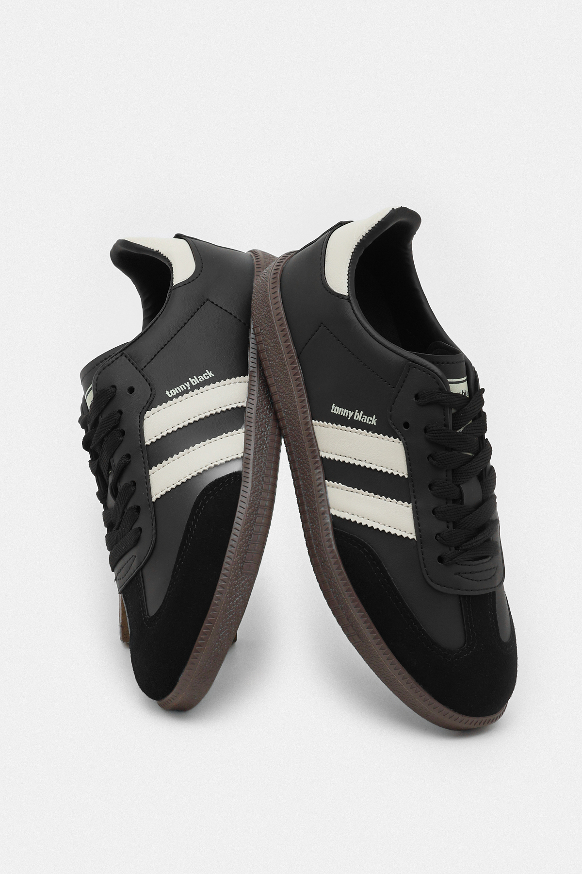 Unisex Siyah Bej Termo Taban Yanı Şeritli Bağcıklı Spor Ayakkabı