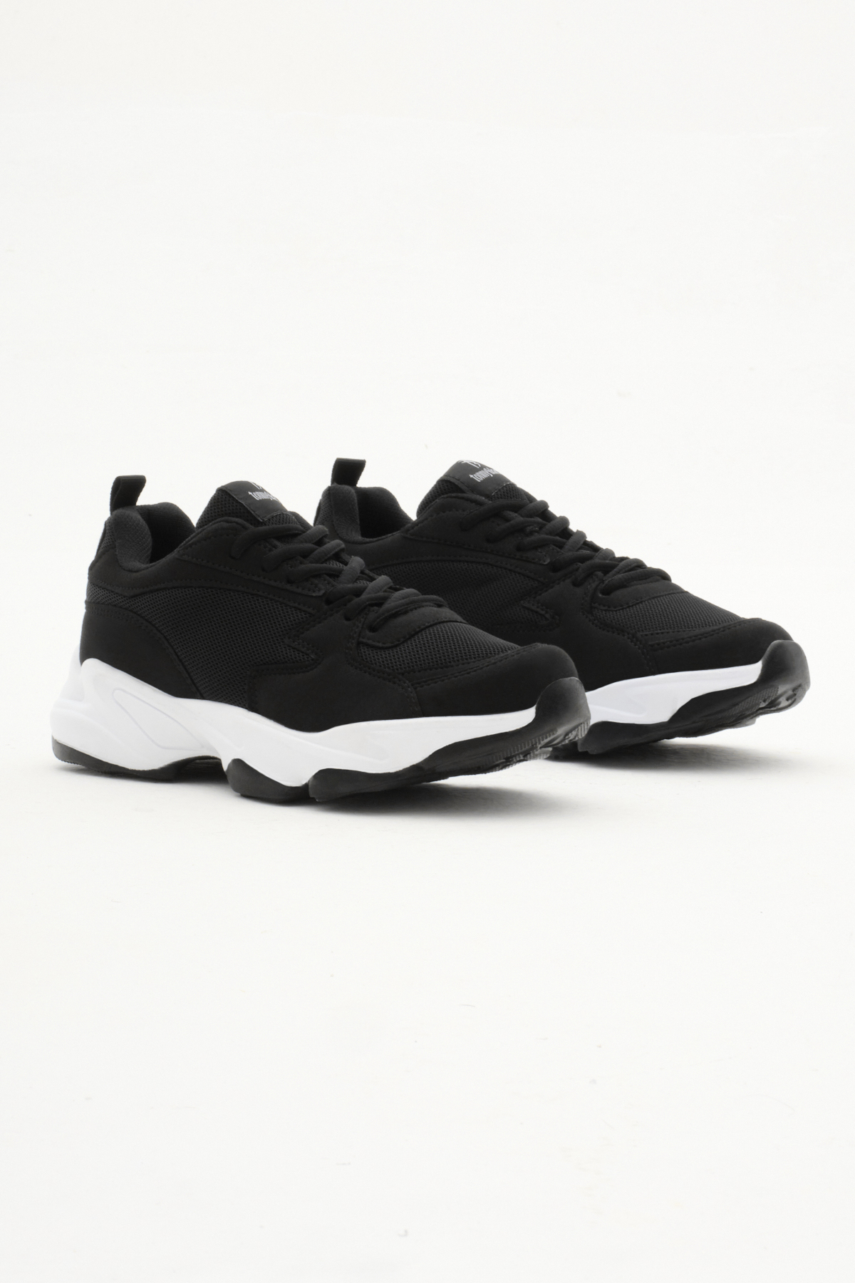 Unisex Siyah Beyaz File Rahat Kalıp Yüksek Poli Taban Bağcıklı Spor Ayakkabı