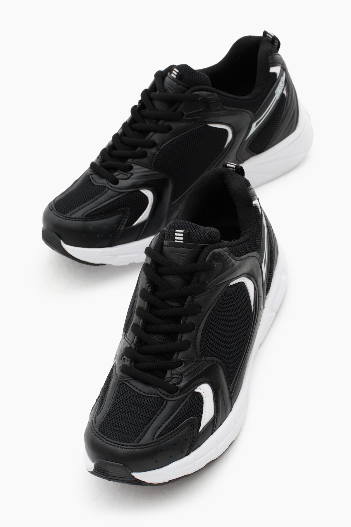 Unisex Siyah Beyaz Rahat Kalıp Faylon Taban Bağcıklı Spor Ayakkabı