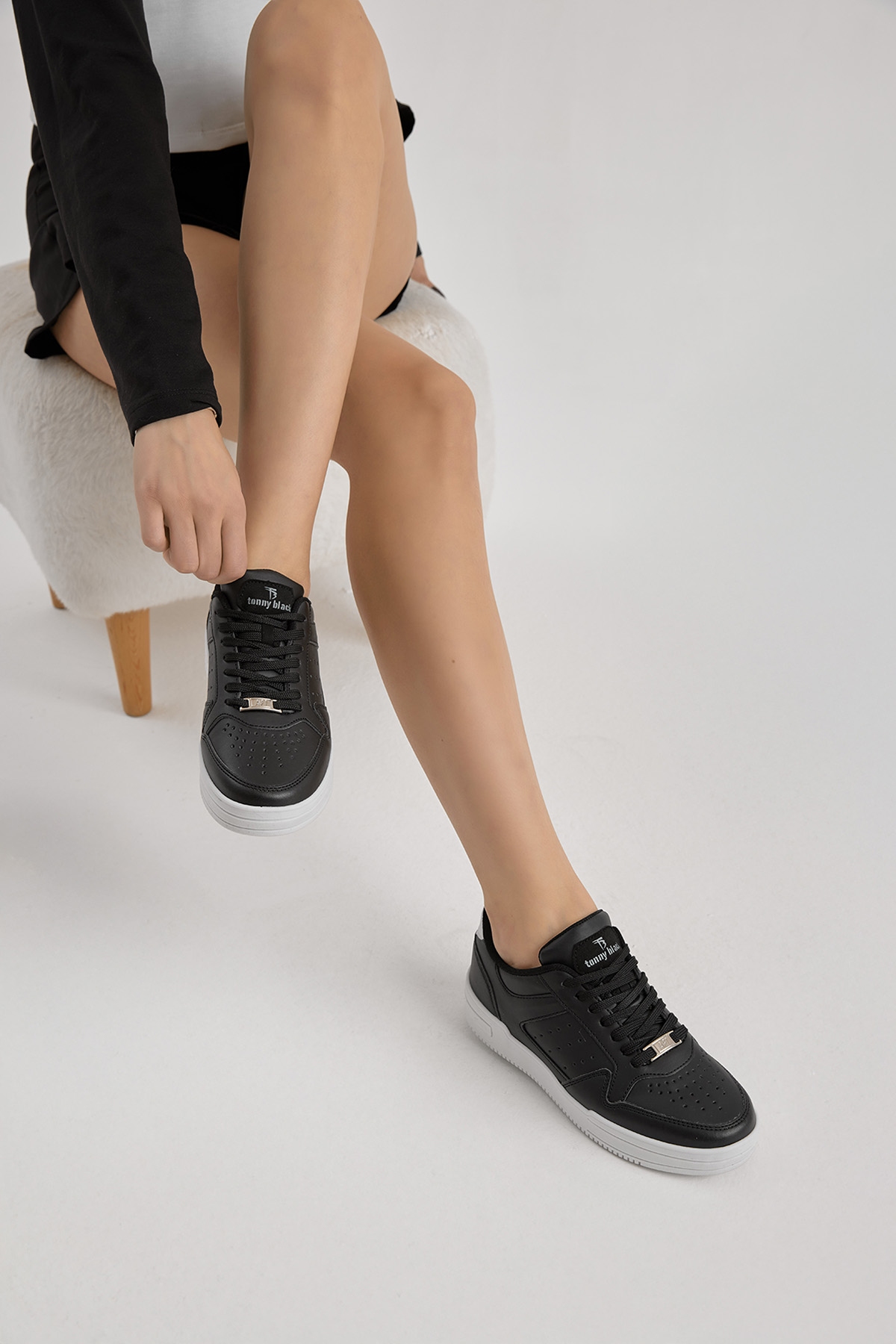 Unisex Siyah Beyaz Termo Taban Bağcıklı Günlük Spor Ayakkabı