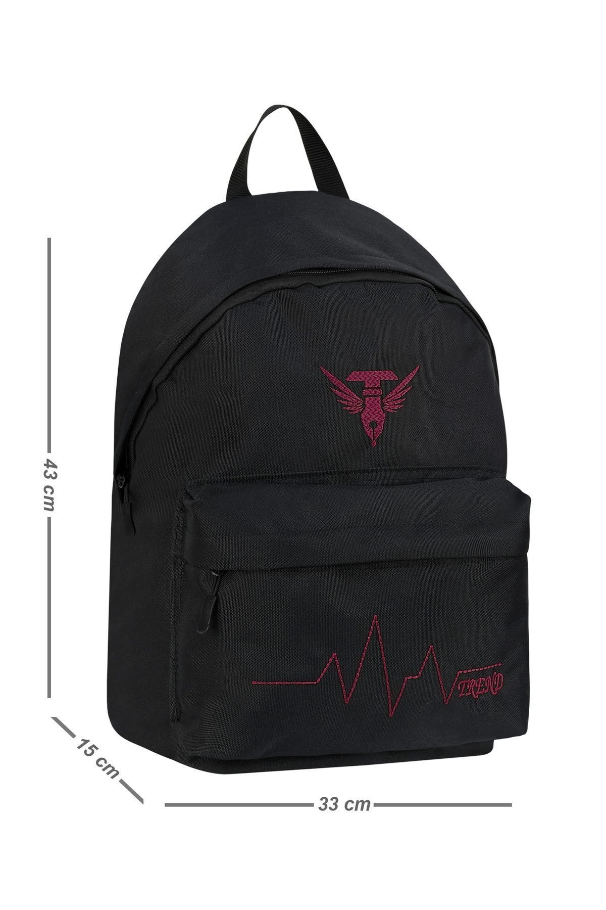 Unisex Siyah Bordo Geniş Hacimli Günlük ve Okul Kullanımına Uygun Sırt Çantası