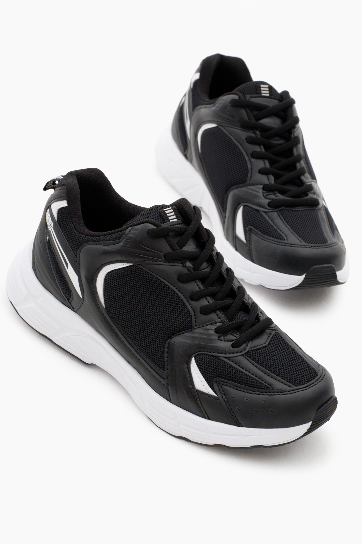 Unisex Siyah File Rahat Kalıp Faylon Taban Bağcıklı Spor Ayakkabı