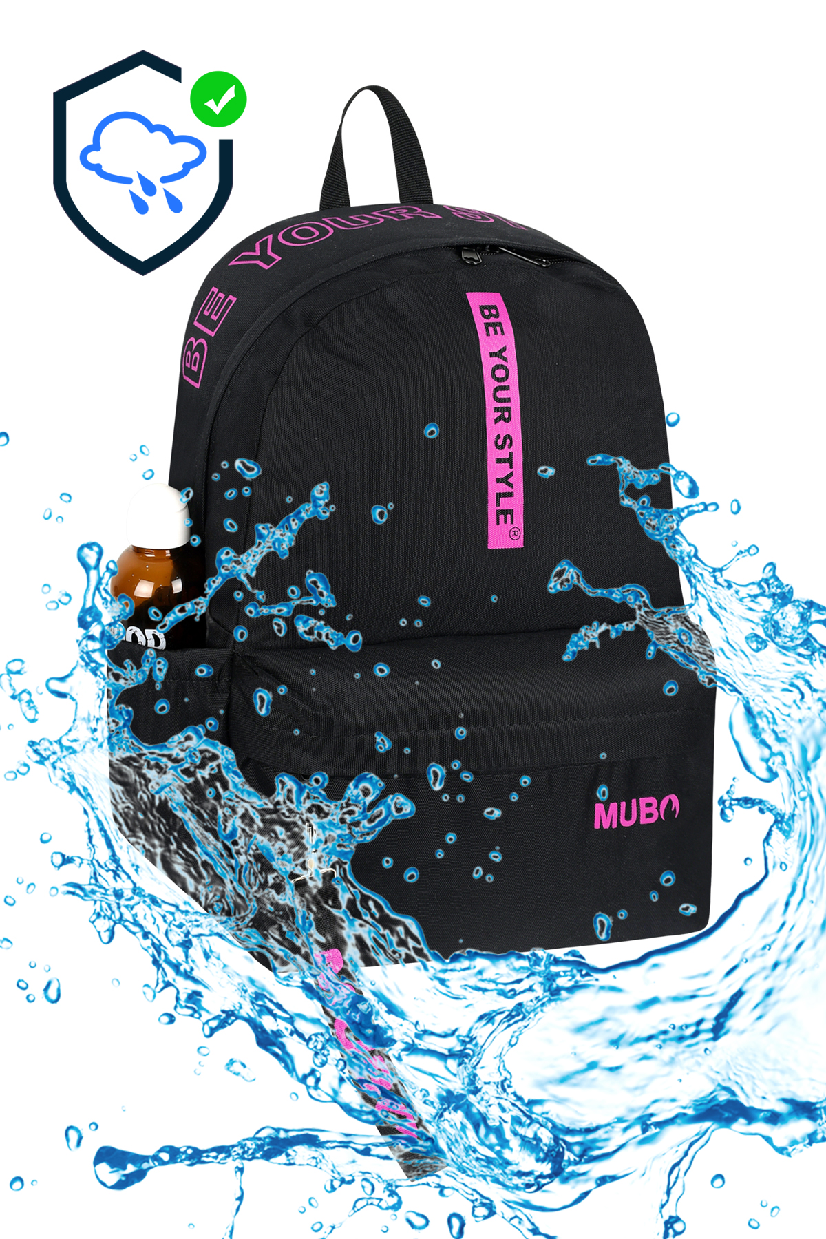 Unisex Siyah Fuşya Geniş Hacimli Günlük ve Okul Kullanımına Uygun Sırt Çantası