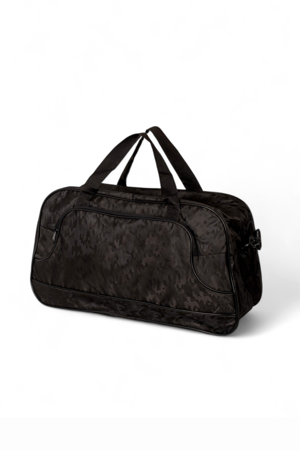 Unisex Siyah Kamuflaj Kamuflaj Desenli Önü Fermuarlı İki Bölmeli Seyahat ve Spor Çantası