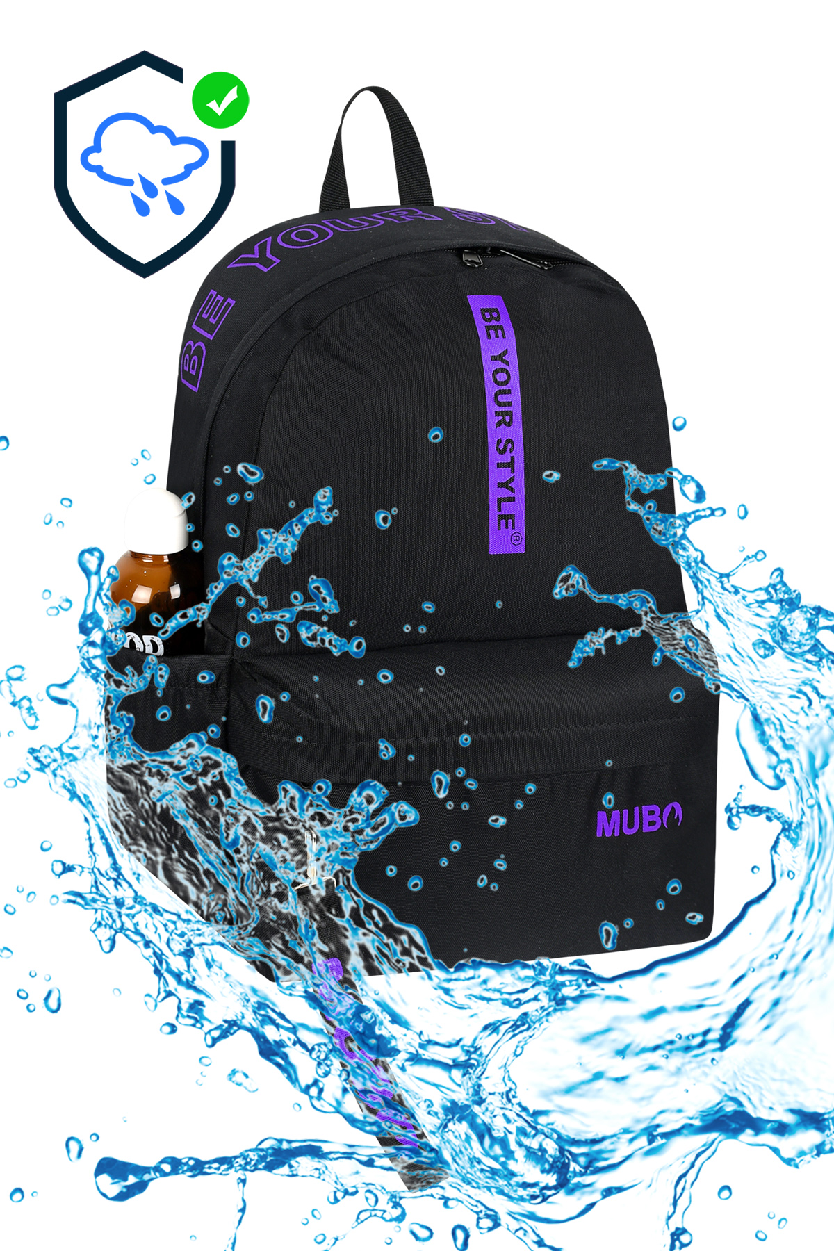 Unisex Siyah Mor Geniş Hacimli Günlük ve Okul Kullanımına Uygun Sırt Çantası