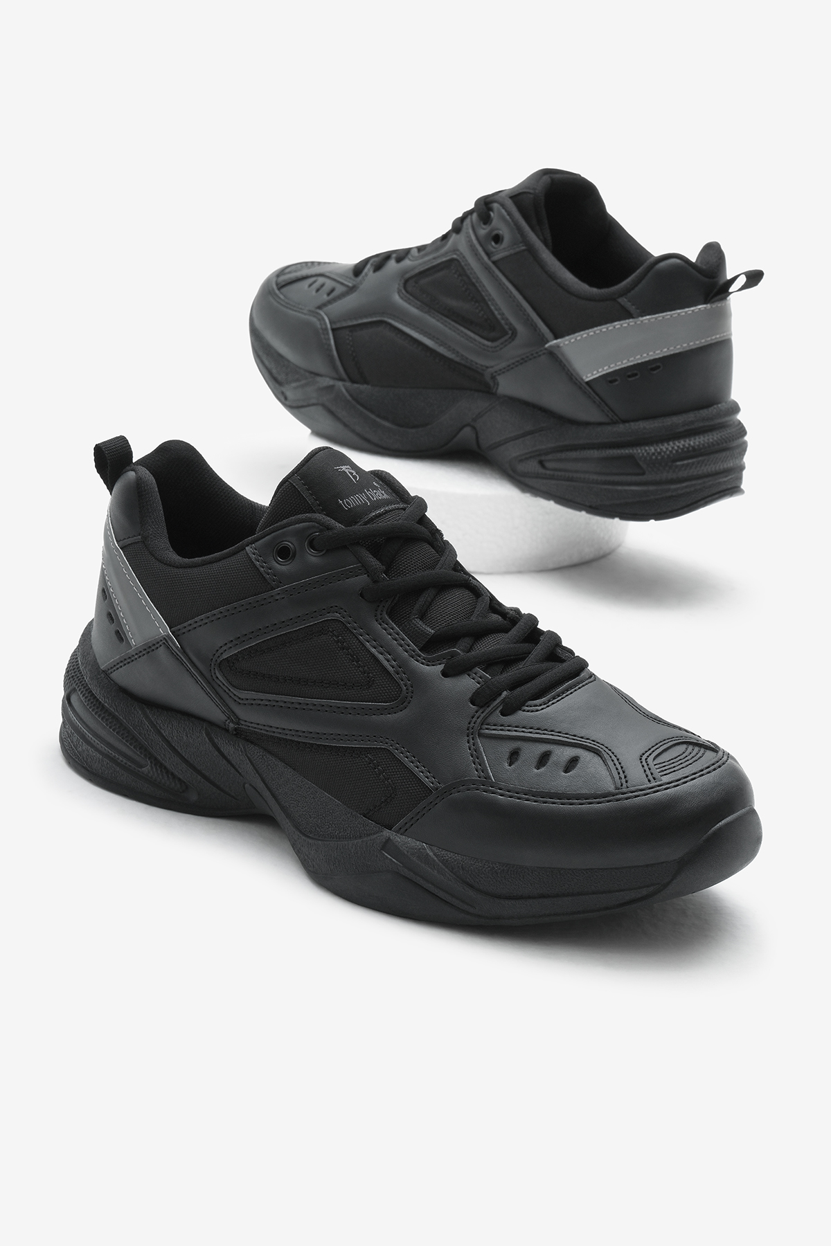 Unisex Siyah Poli Taban Yüksek Taban Bağcıklı Spor Ayakkabı