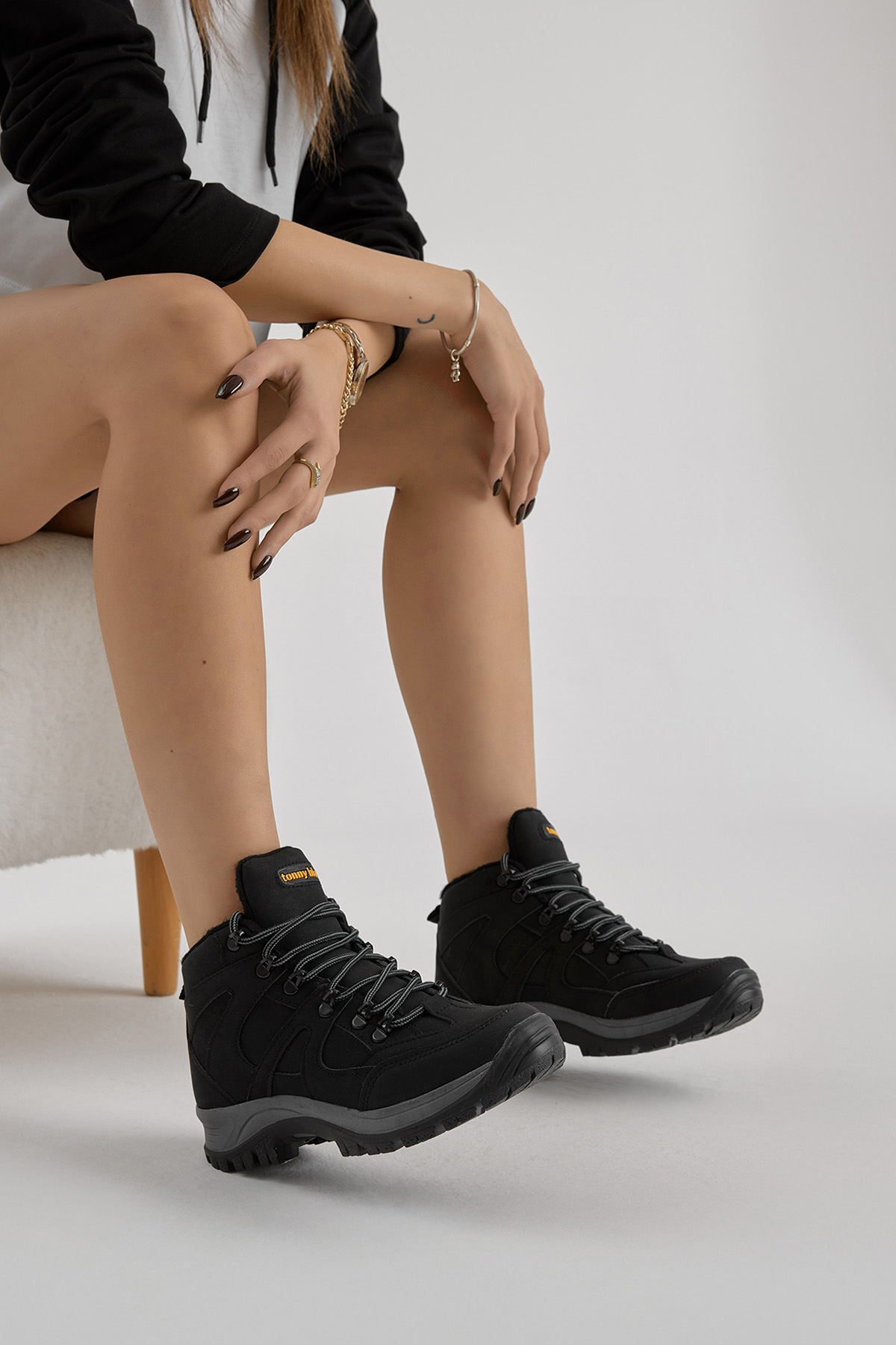 Unisex Siyah Rahat Kalıp Bağcıklı Trekking Bot