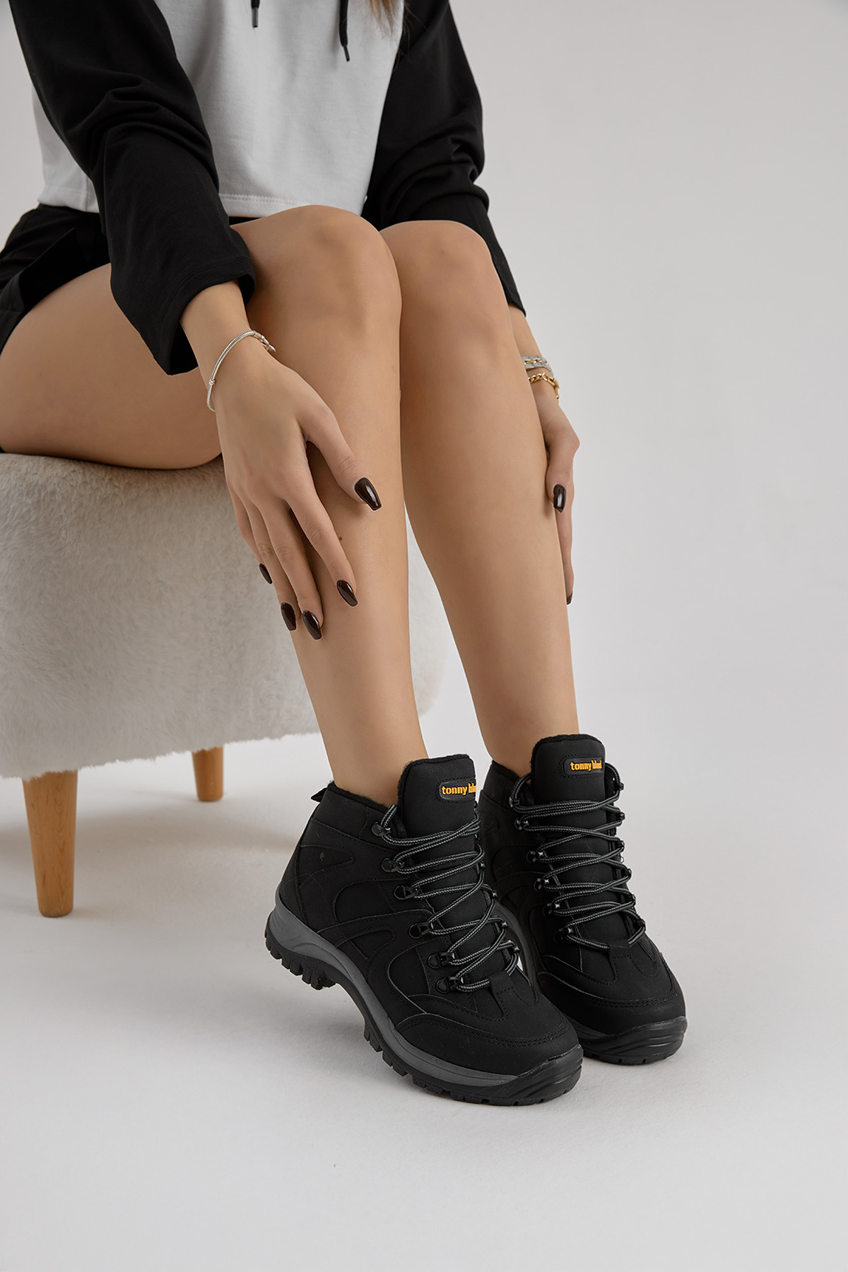 Unisex Siyah Rahat Kalıp Bağcıklı Trekking Bot