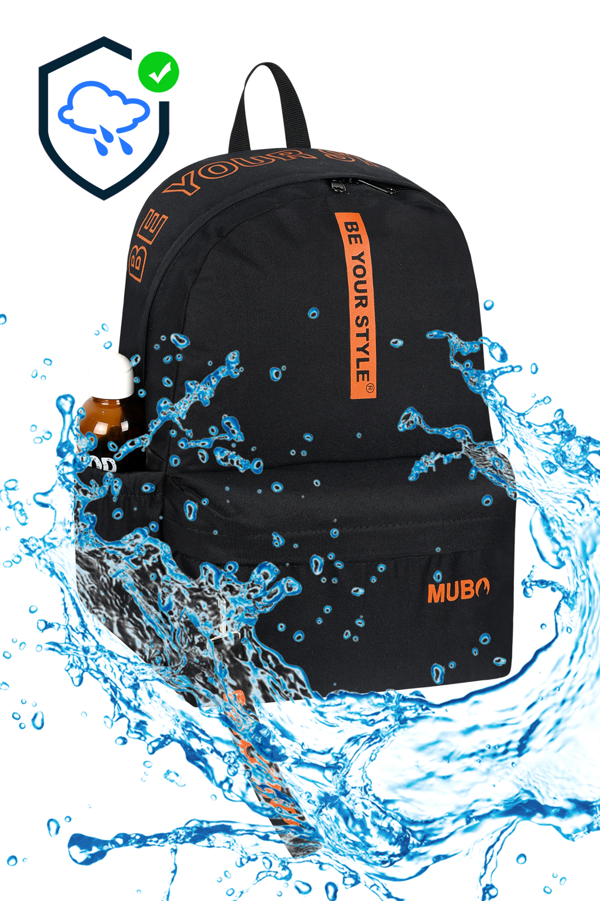 Unisex Siyah Turuncu Geniş Hacimli Günlük ve Okul Kullanımına Uygun Sırt Çantası