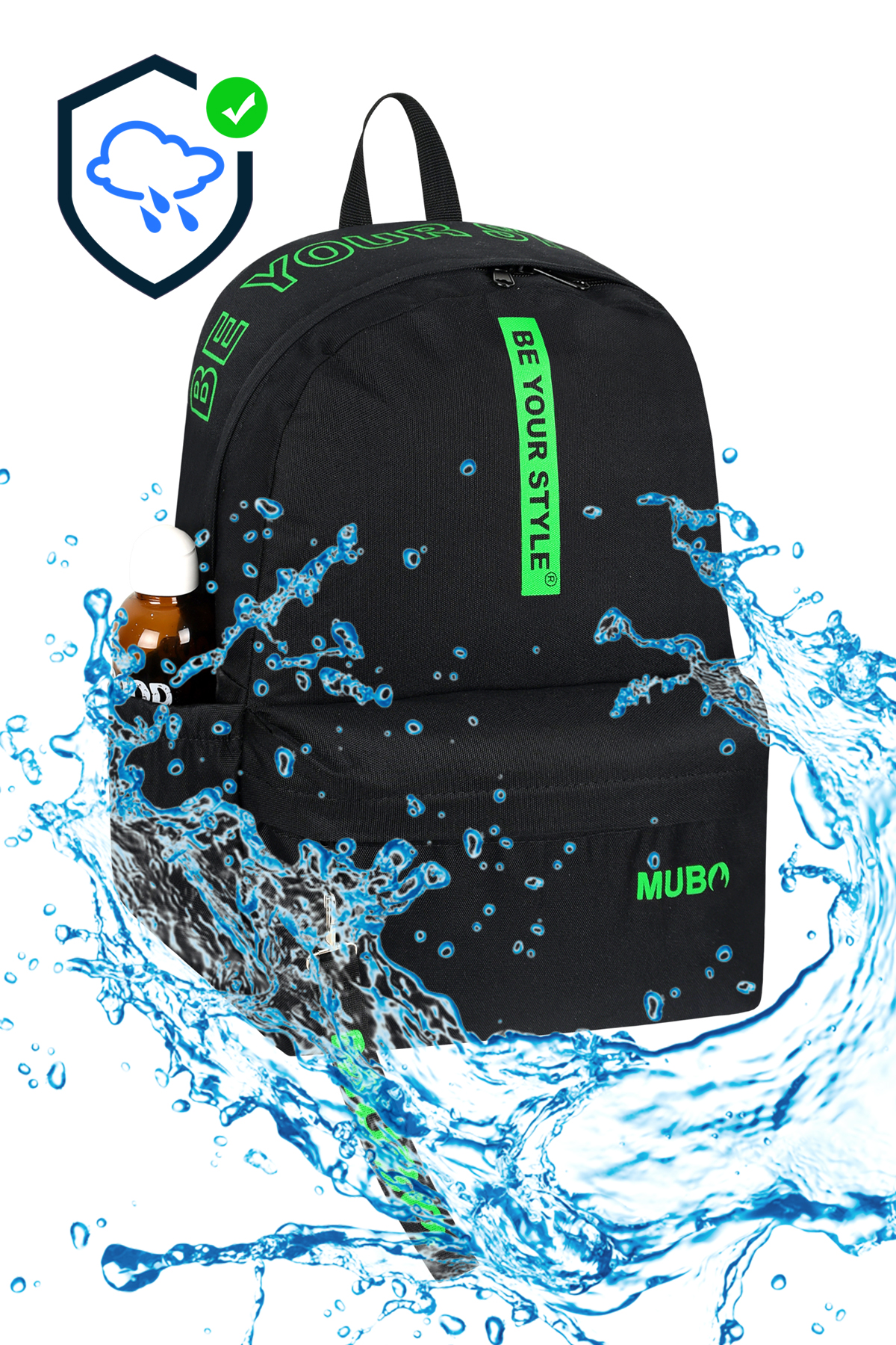 Unisex Siyah Yeşil Geniş Hacimli Günlük ve Okul Kullanımına Uygun Sırt Çantası