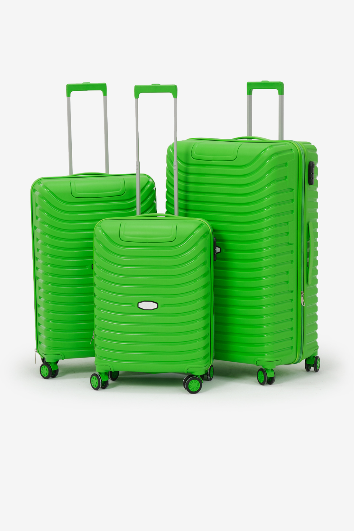 Unisex Yeşil 3'lü Set Silikon Kırılmaz PP Valiz