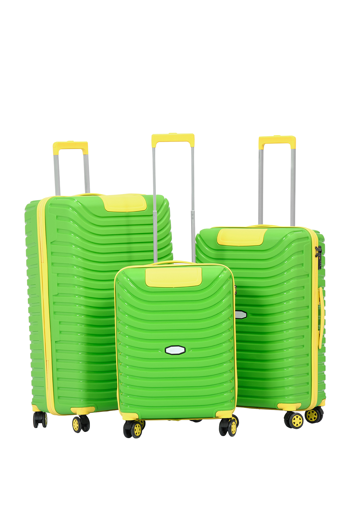 Unisex Yeşil Sarı 3'lü Set Silikon Kırılmaz PP Valiz