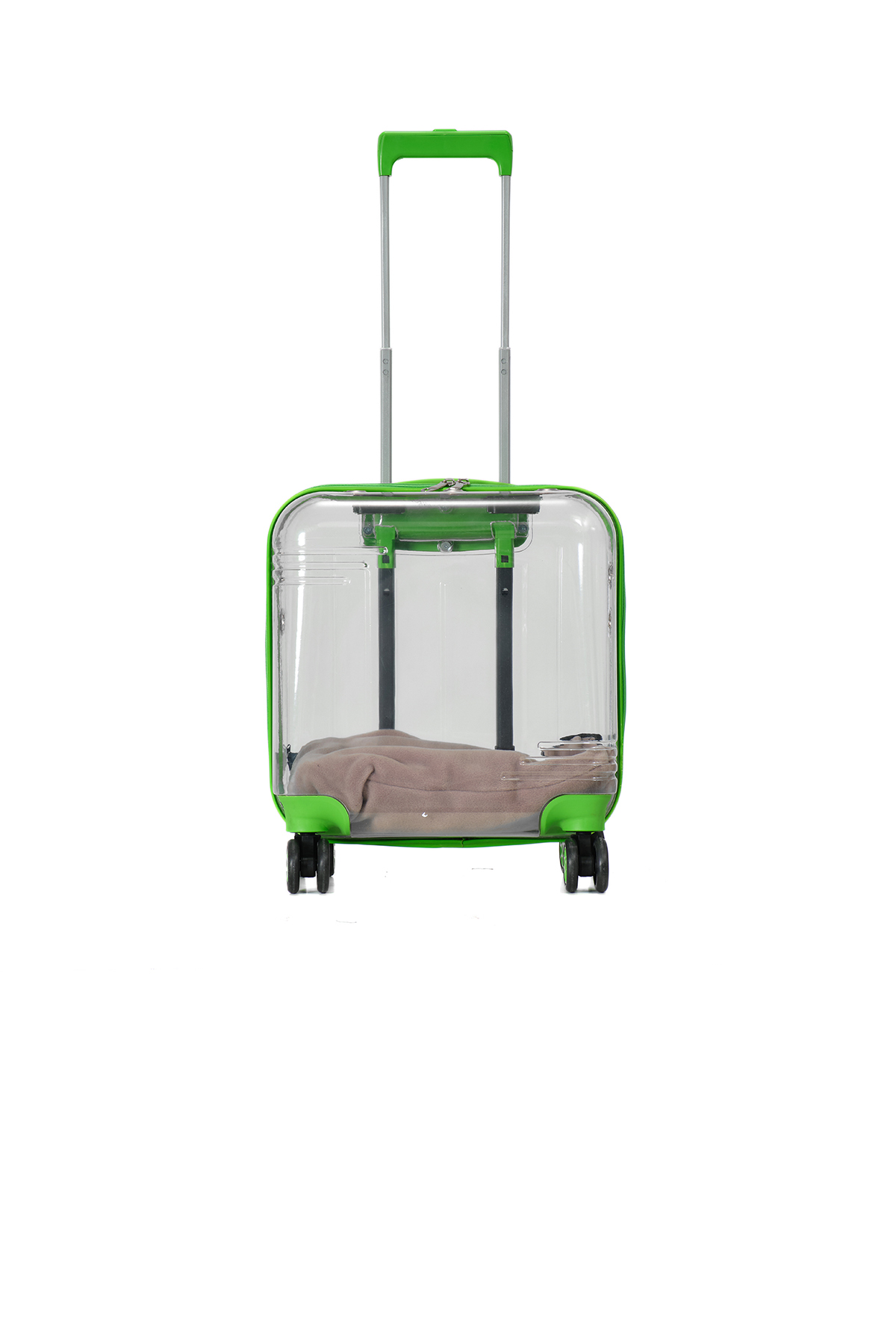 Unisex Yeşil Tekerlekli Şeffaf İçi Yataklı Köpek ve Kedi Evcil Hayvan Taşıma Çantası