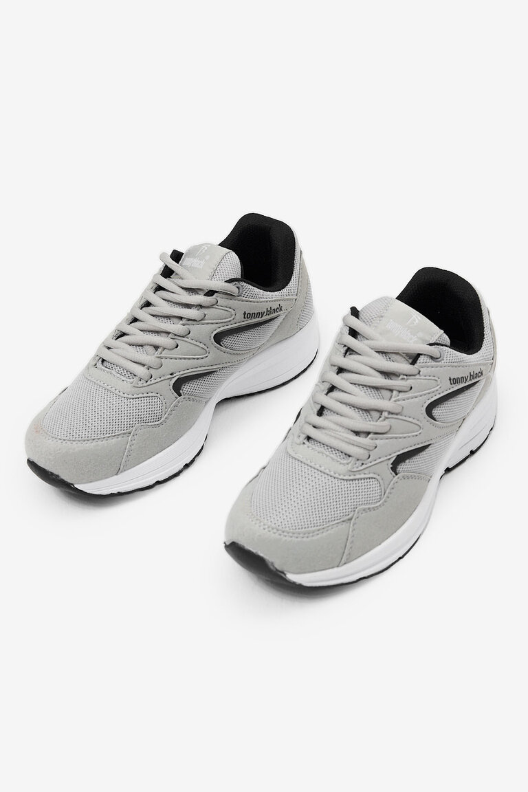 Unisex Gri Poli Taban Nefes Alabilen Kumaş Bağcıklı Spor Ayakkabı