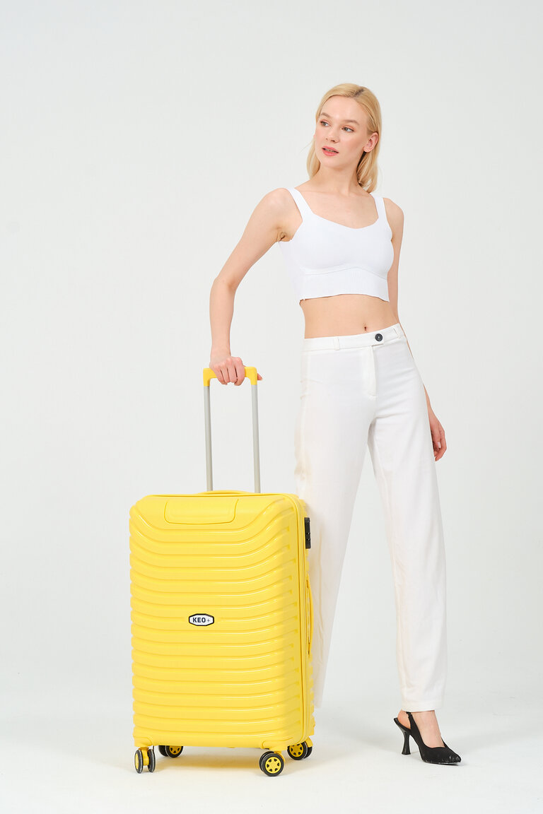 Unisex Sarı 3'lü Set Silikon Kırılmaz PP Valiz