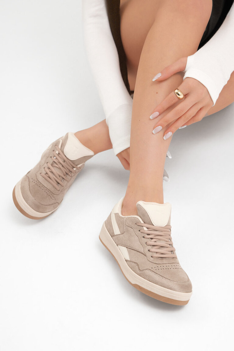 Unisex Bej Rahat Kalıp Termo Taban Bağcıklı Spor Ayakkabı