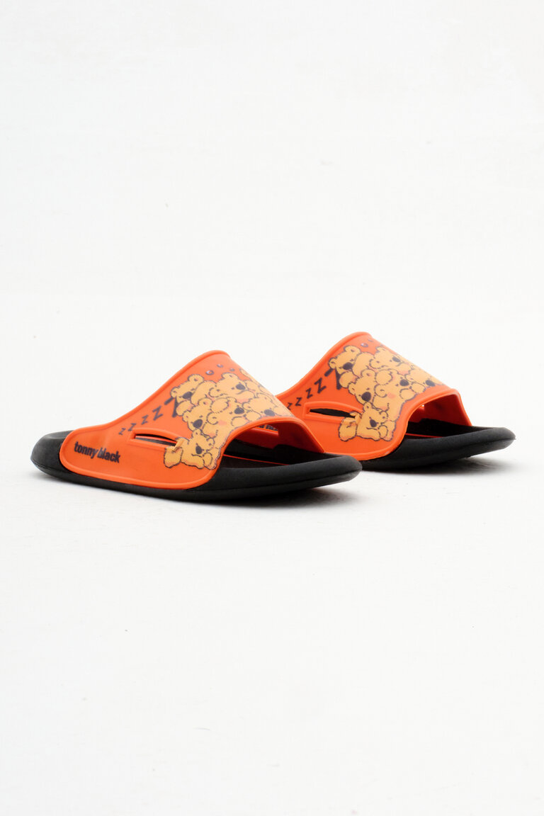 Çocuk Unisex Oranj Poli Taban Ayıcık Desenli Terlik