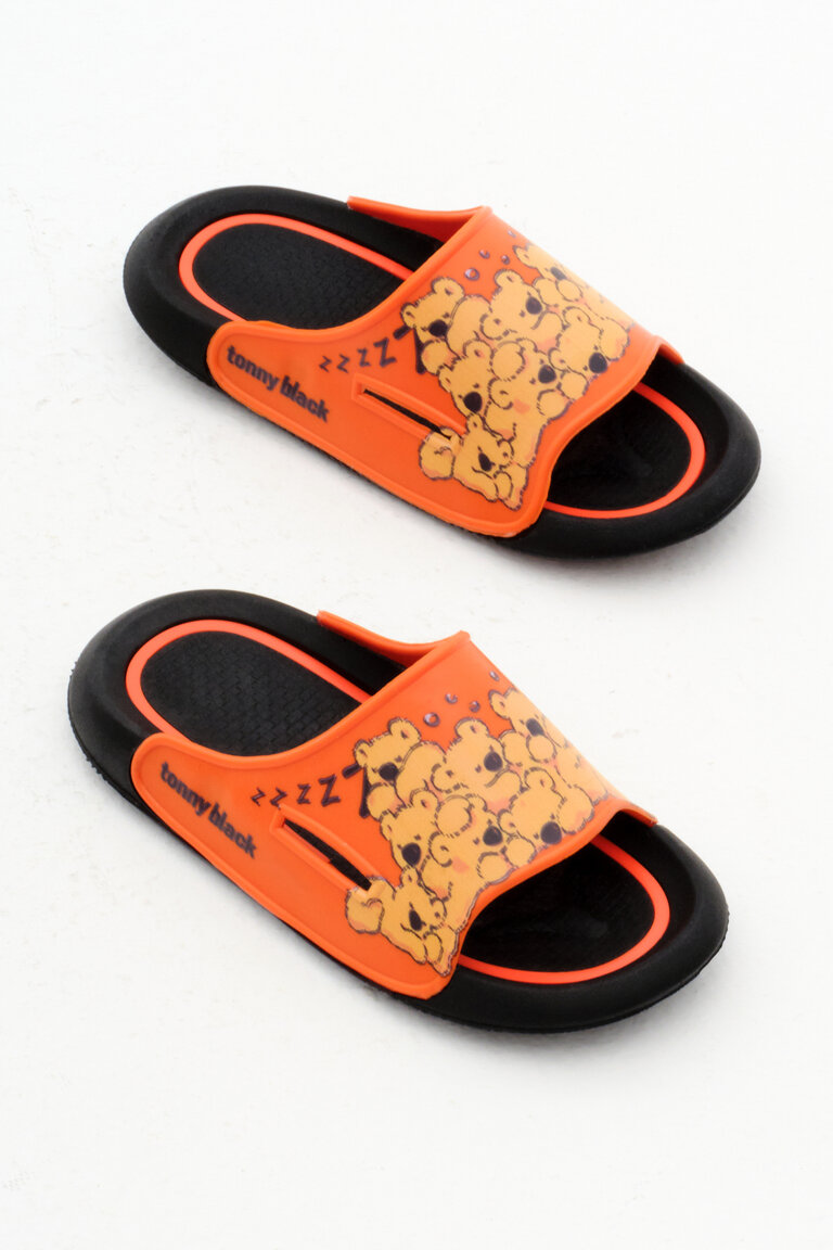Çocuk Unisex Oranj Poli Taban Ayıcık Desenli Terlik