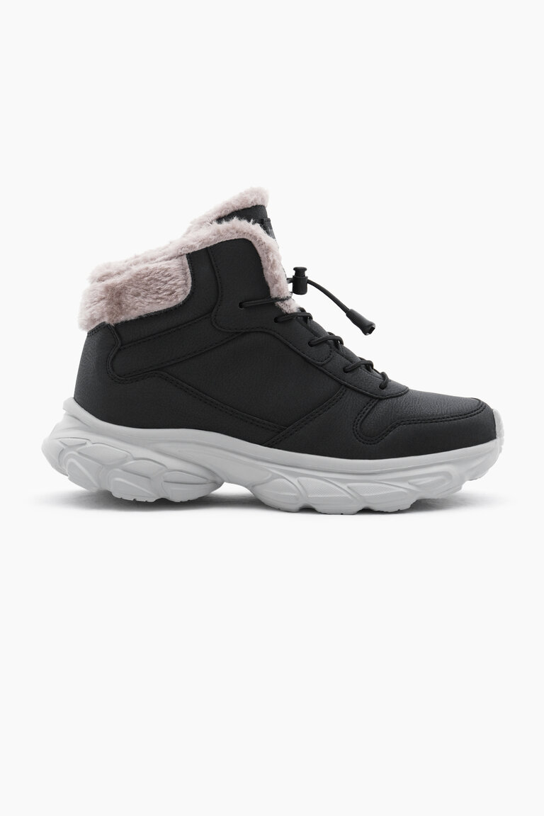 Çocuk Unisex Siyah Faylon Taban İçi Kürklü Lastik Bağcıklı Bot