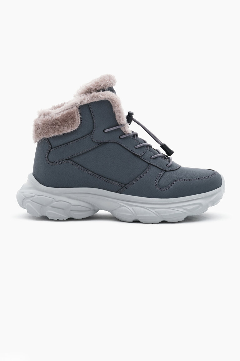 Çocuk Unisex Füme Faylon Taban İçi Kürklü Lastik Bağcıklı Bot