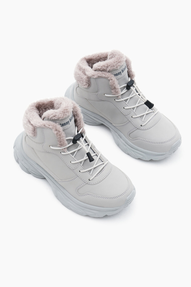 Çocuk Unisex Gri Faylon Taban İçi Kürklü Lastik Bağcıklı Bot