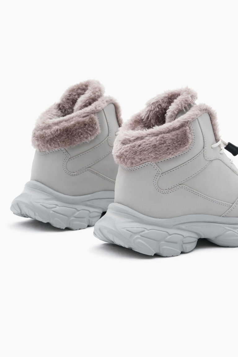 Çocuk Unisex Gri Faylon Taban İçi Kürklü Lastik Bağcıklı Bot