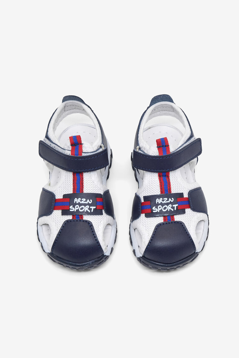 Çocuk Unisex Lacivert Beyaz Çoçuk Cırtlı Rahat Kalıp Sandalet