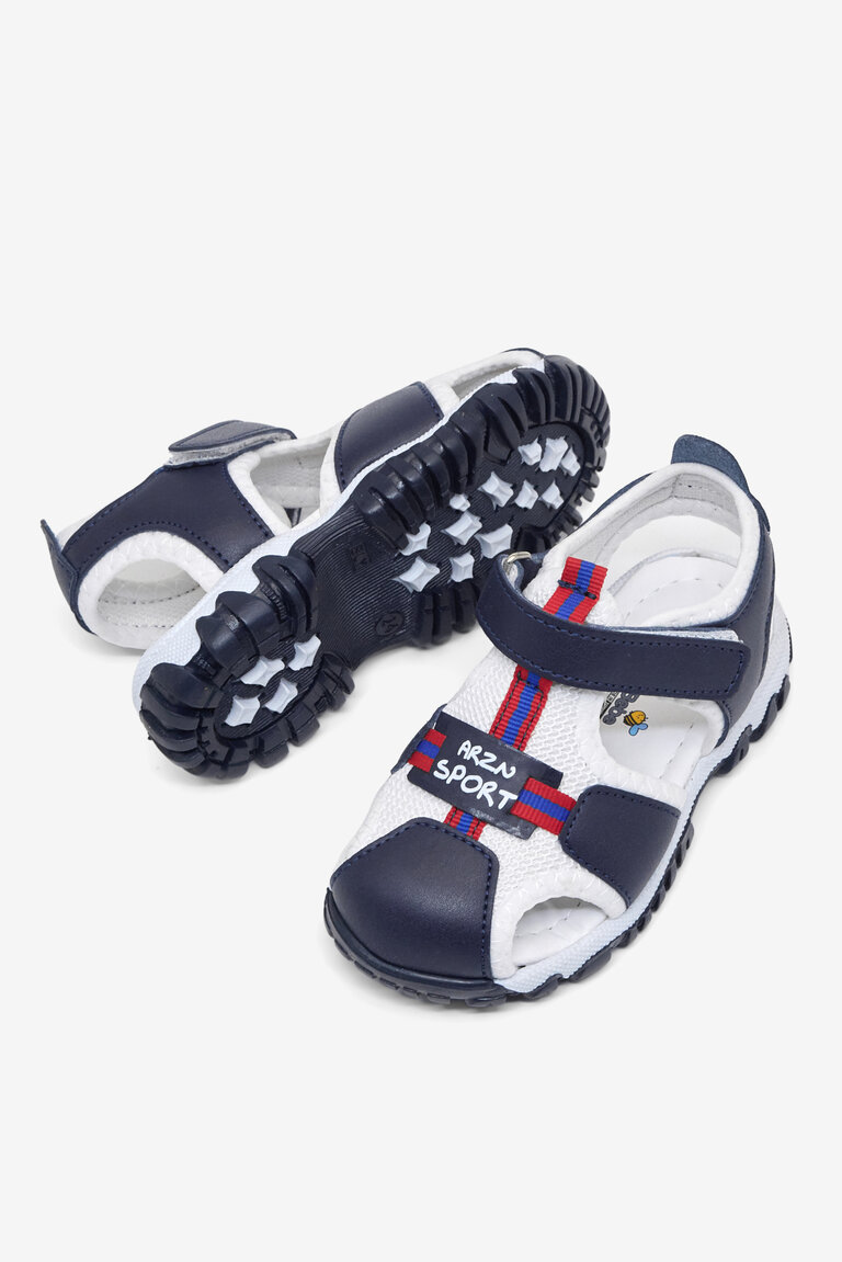 Çocuk Unisex Lacivert Beyaz Çoçuk Cırtlı Rahat Kalıp Sandalet