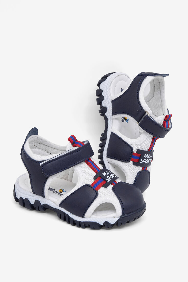 Çocuk Unisex Lacivert Beyaz Çoçuk Cırtlı Rahat Kalıp Sandalet