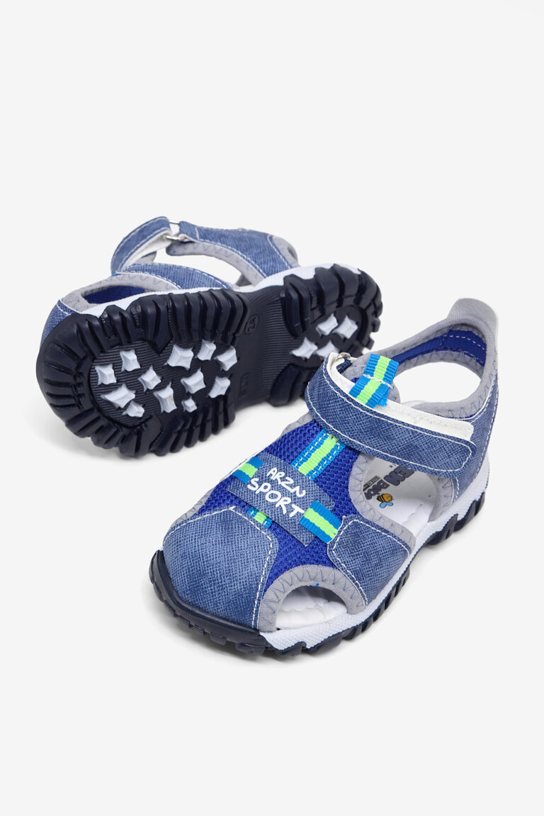 Çocuk Unisex Kot Mavi Çoçuk Cırtlı Rahat Kalıp Sandalet
