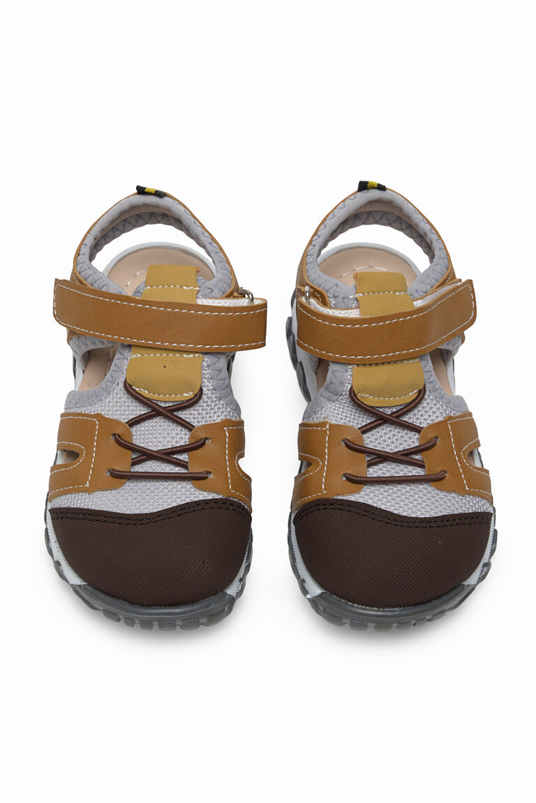Çocuk Unisex Camel Çoçuk Cırt Ve Bağcıklı Rahat Kalıp Sandalet