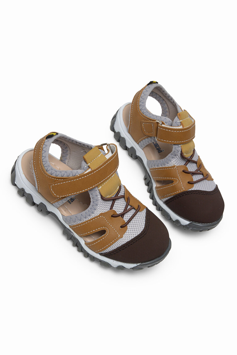 Çocuk Unisex Camel Çoçuk Cırt Ve Bağcıklı Rahat Kalıp Sandalet