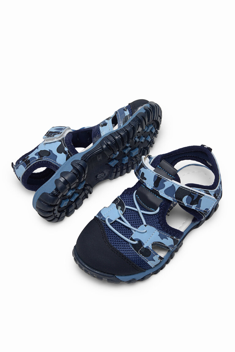 Çocuk Unisex Lacivert Kamuflaj Çoçuk Cırt Ve Bağcıklı Rahat Kalıp Sandalet