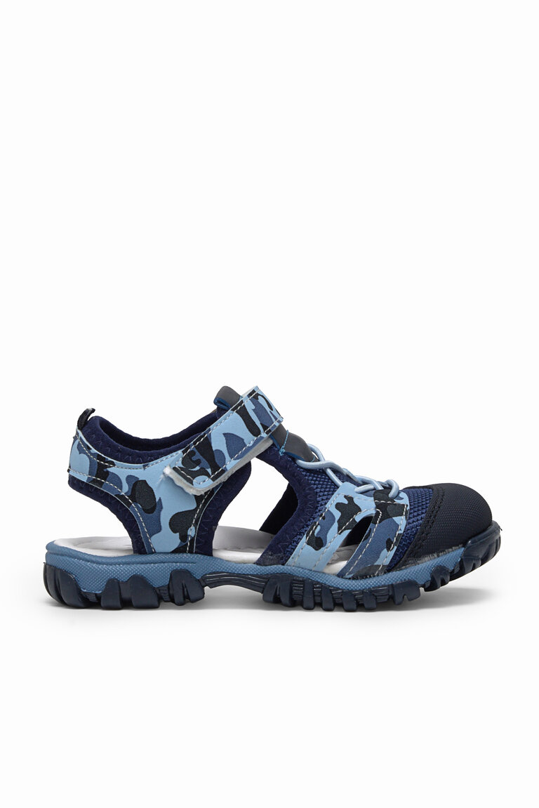 Çocuk Unisex Lacivert Kamuflaj Çoçuk Cırt Ve Bağcıklı Rahat Kalıp Sandalet