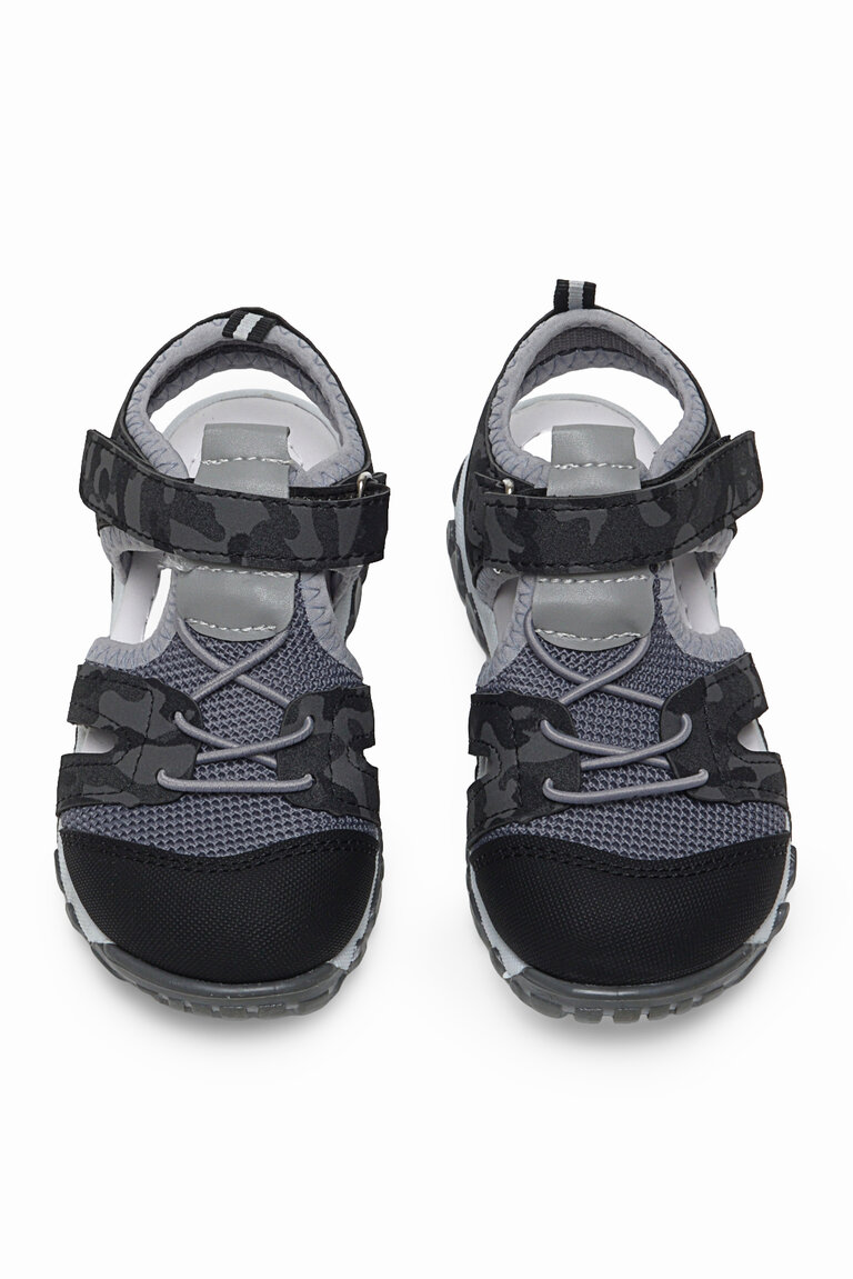 Çocuk Unisex Siyah Kamuflaj Çoçuk Cırt Ve Bağcıklı Rahat Kalıp Sandalet