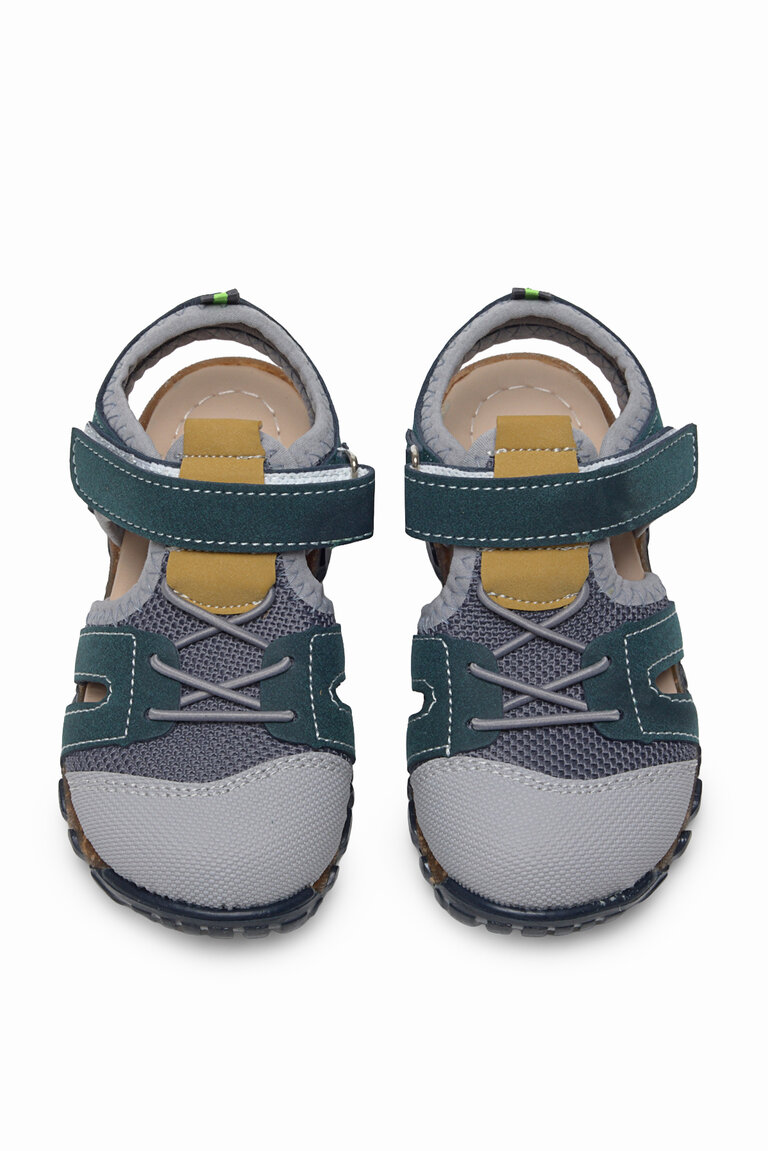 Çocuk Unisex Lacivert Sarı Çoçuk Cırt Ve Bağcıklı Rahat Kalıp Sandalet