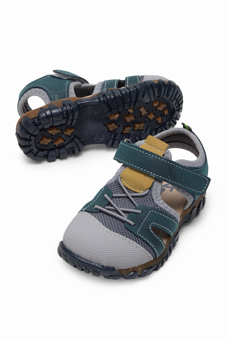 Çocuk Unisex Lacivert Sarı Çoçuk Cırt Ve Bağcıklı Rahat Kalıp Sandalet