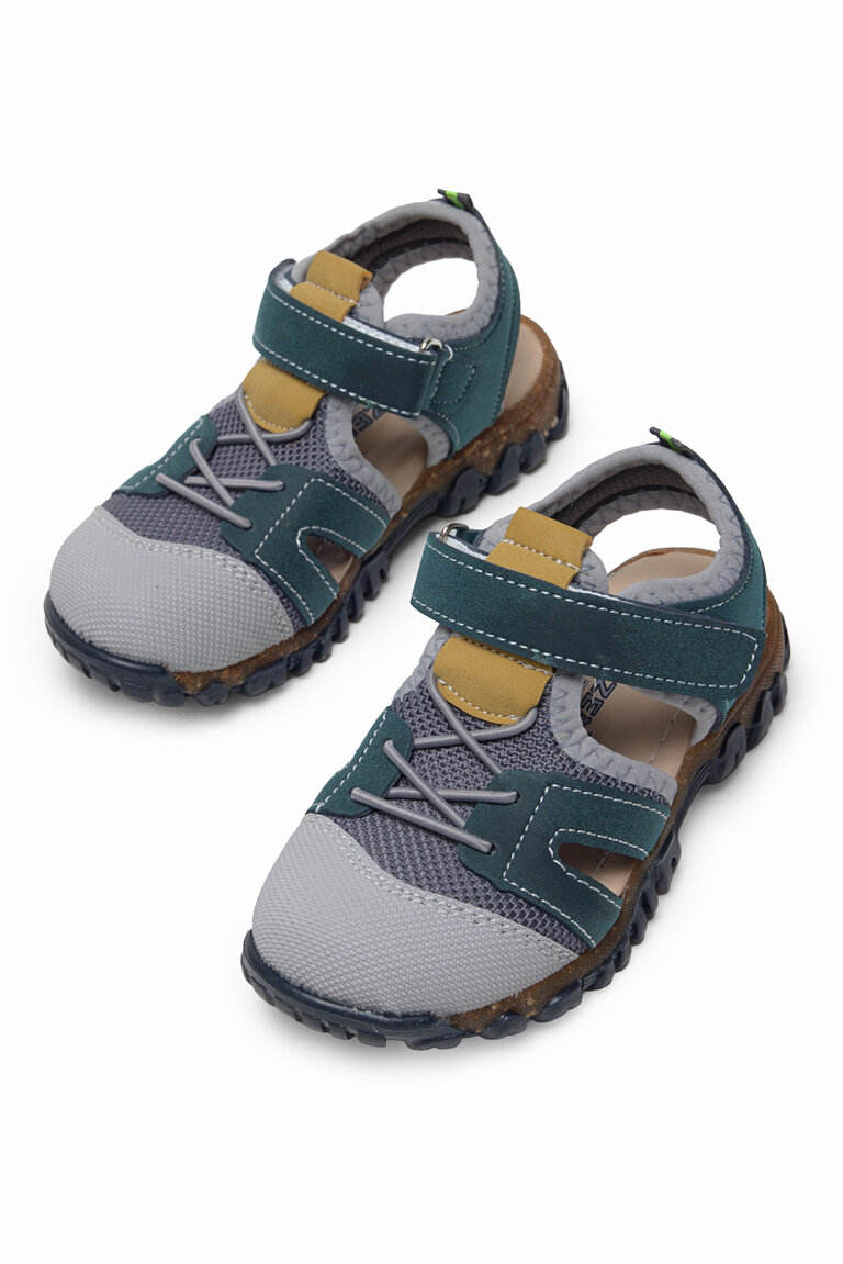 Çocuk Unisex Lacivert Sarı Çoçuk Cırt Ve Bağcıklı Rahat Kalıp Sandalet