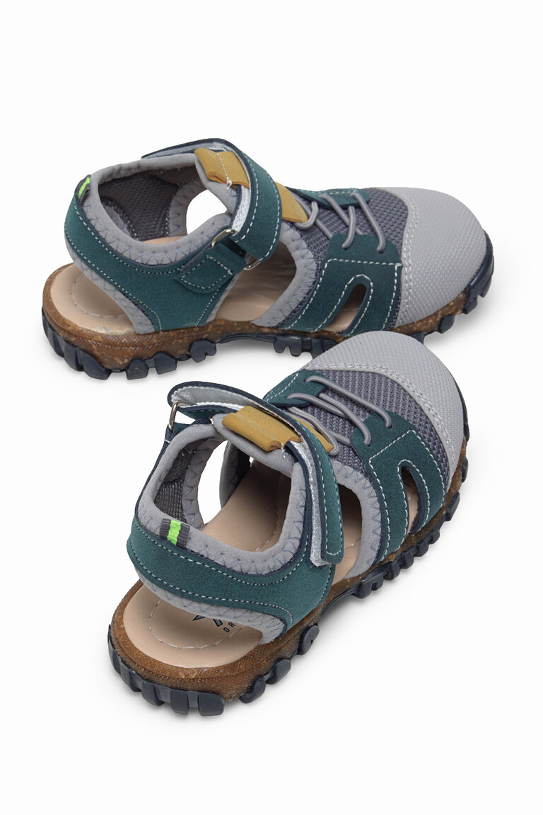 Çocuk Unisex Lacivert Sarı Çoçuk Cırt Ve Bağcıklı Rahat Kalıp Sandalet