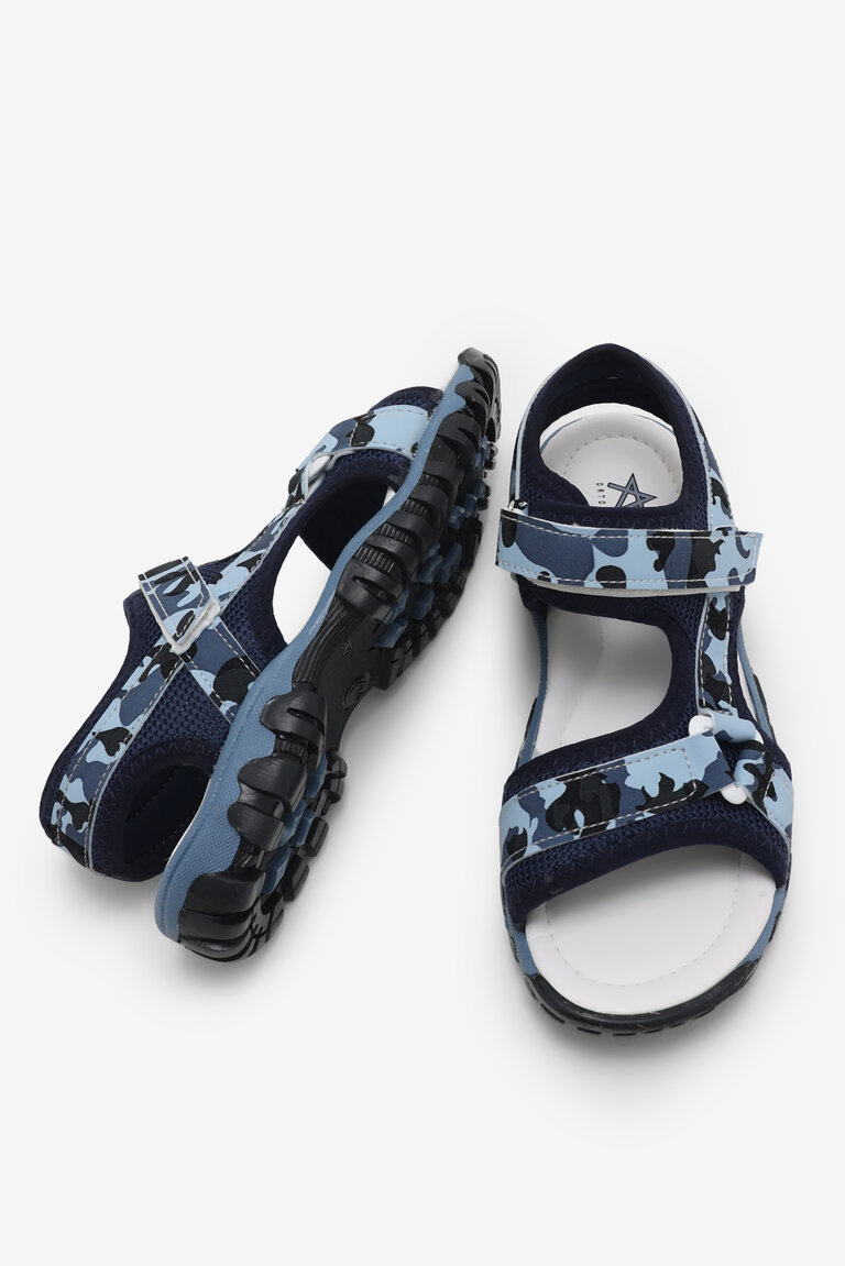 Çocuk Unisex Lacivert Kamuflaj Çoçuk Cırtlı Sandalet