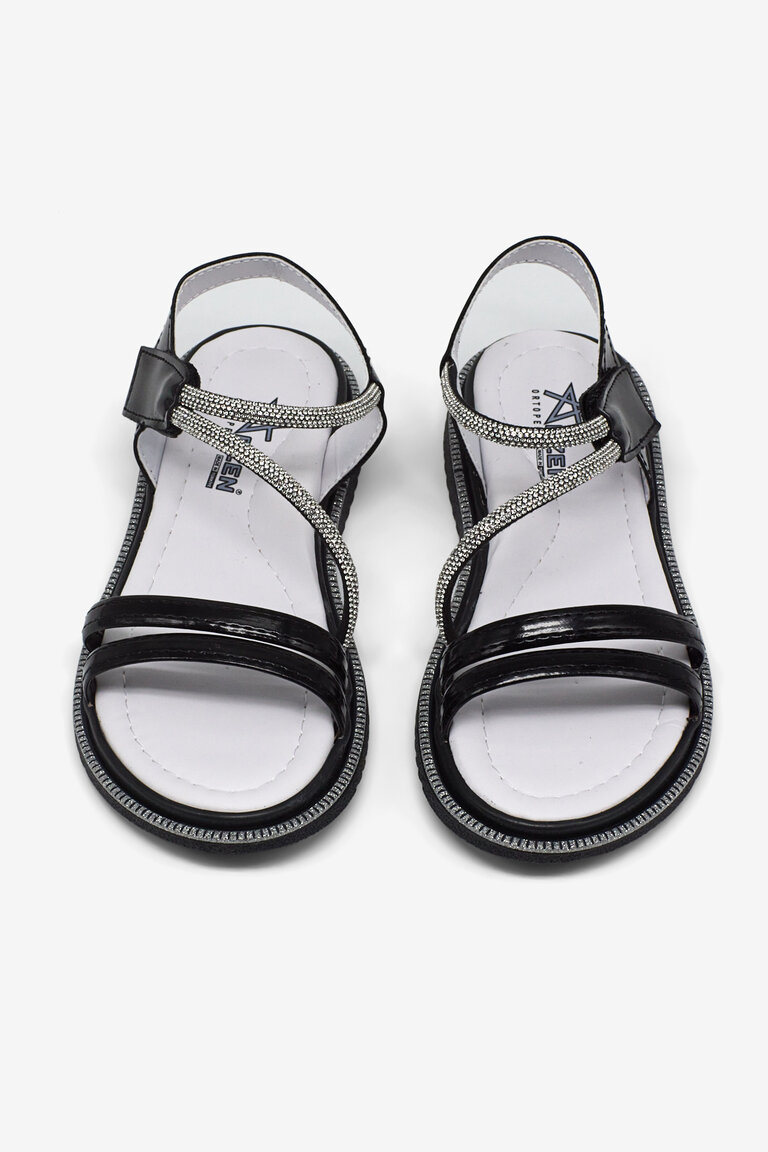 Çocuk Unisex Siyah Rugan Çocuk Sim Detaylı Sandalet