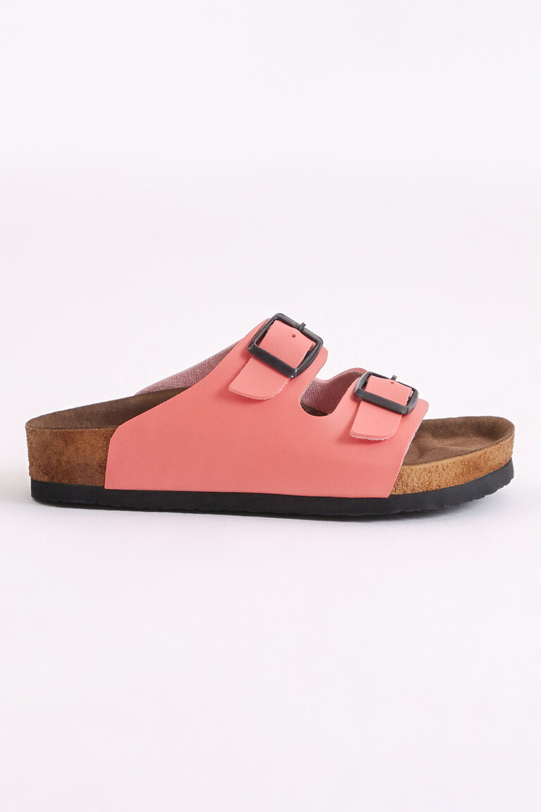Çocuk Unisex Nar Çiçeği Rahat Kalıp Poli Taban Çift Tokalı Nubuk Sandalet
