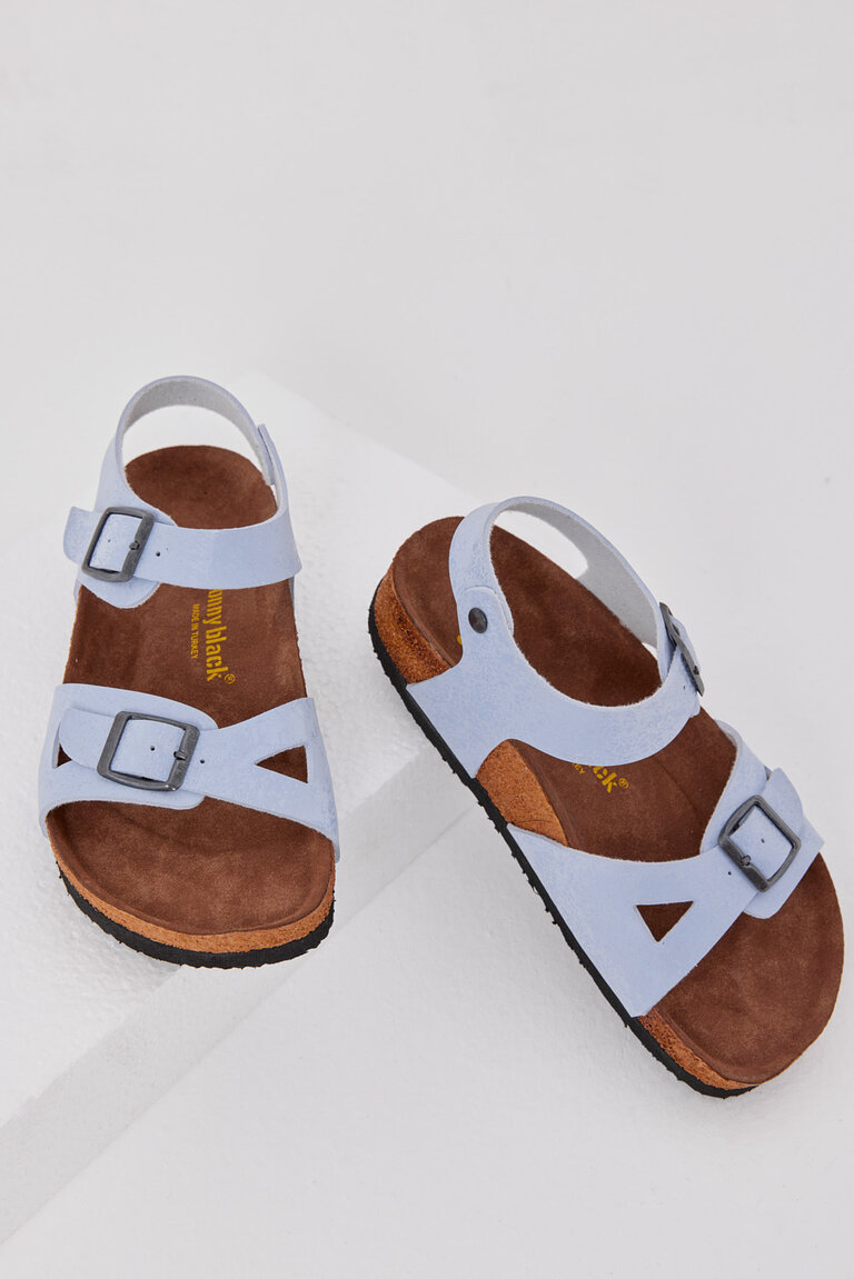 Çocuk Unisex Bebe Mavisi Rahat Kalıp Poli Taban Çift Tokalı Nubuk Sandalet