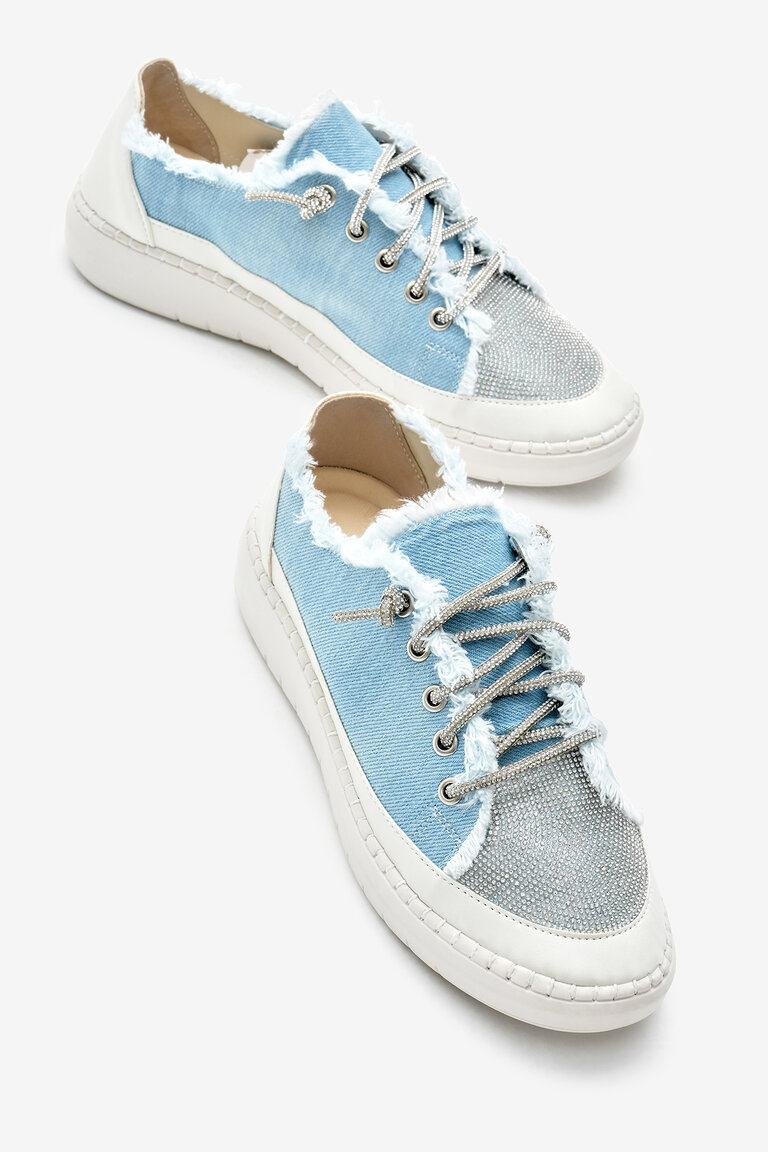 Kadın Bebe Mavisi Poli Taban Denim Kumaş Taşlı Bağcıklı Spor Ayakkabı